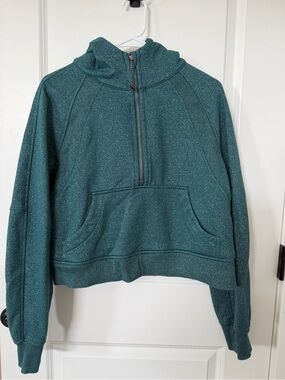 Lululemon Gold and Teal Sparkle Cropped Scuba Half-Zip Hooded Pullover